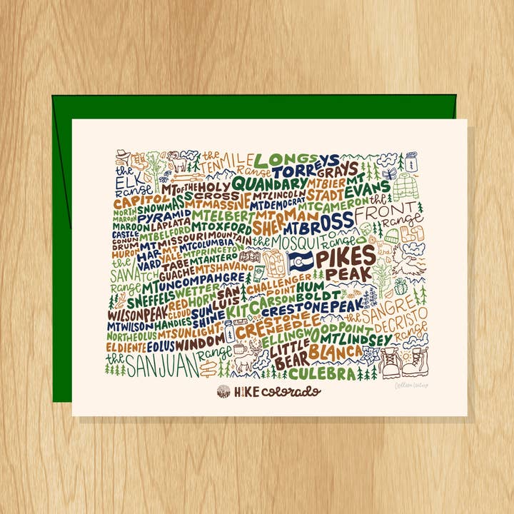 Biglietto Hike Colorado Fourteeners scritto a mano per la vendita all'ingrosso da parte di Wander On Words