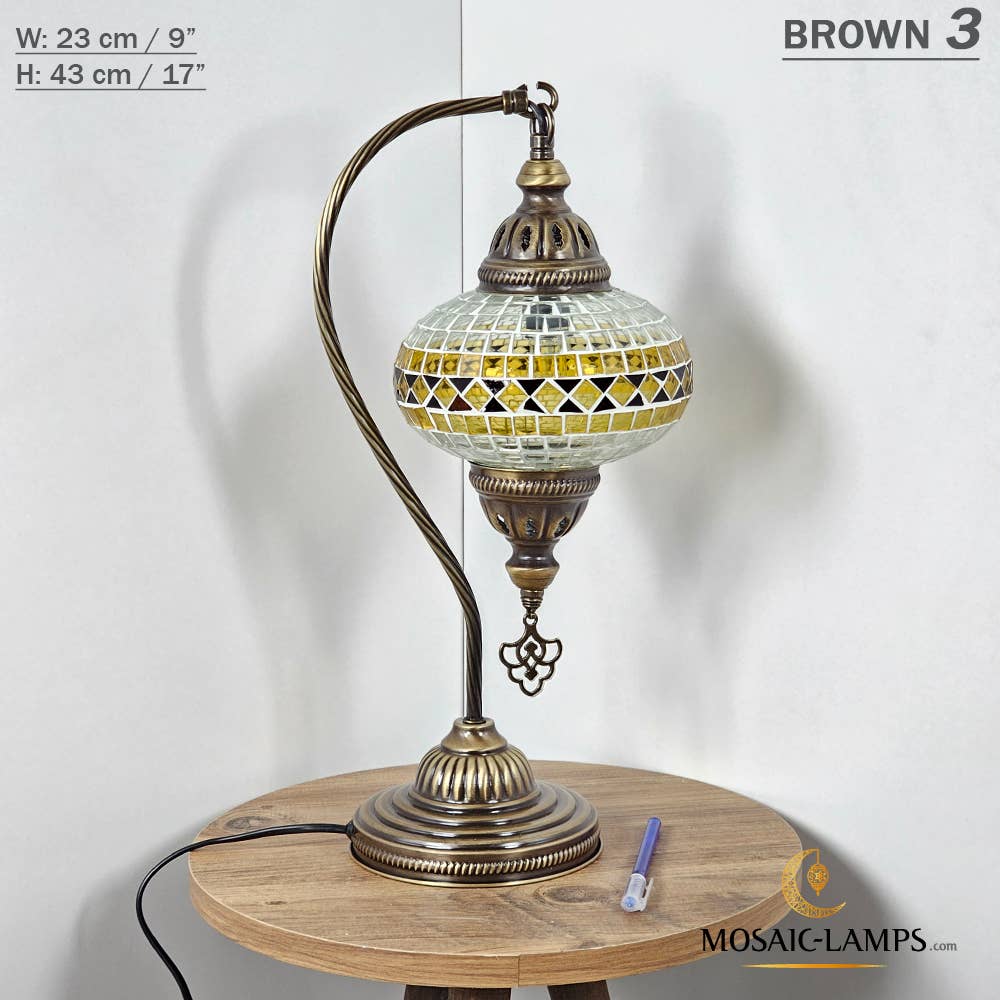Mosaic Lamps - Wholesale Accent/Desk Lamp - 10+Colors - Gooseneck Large Globe Mosaic Table Lamp, Turkish17