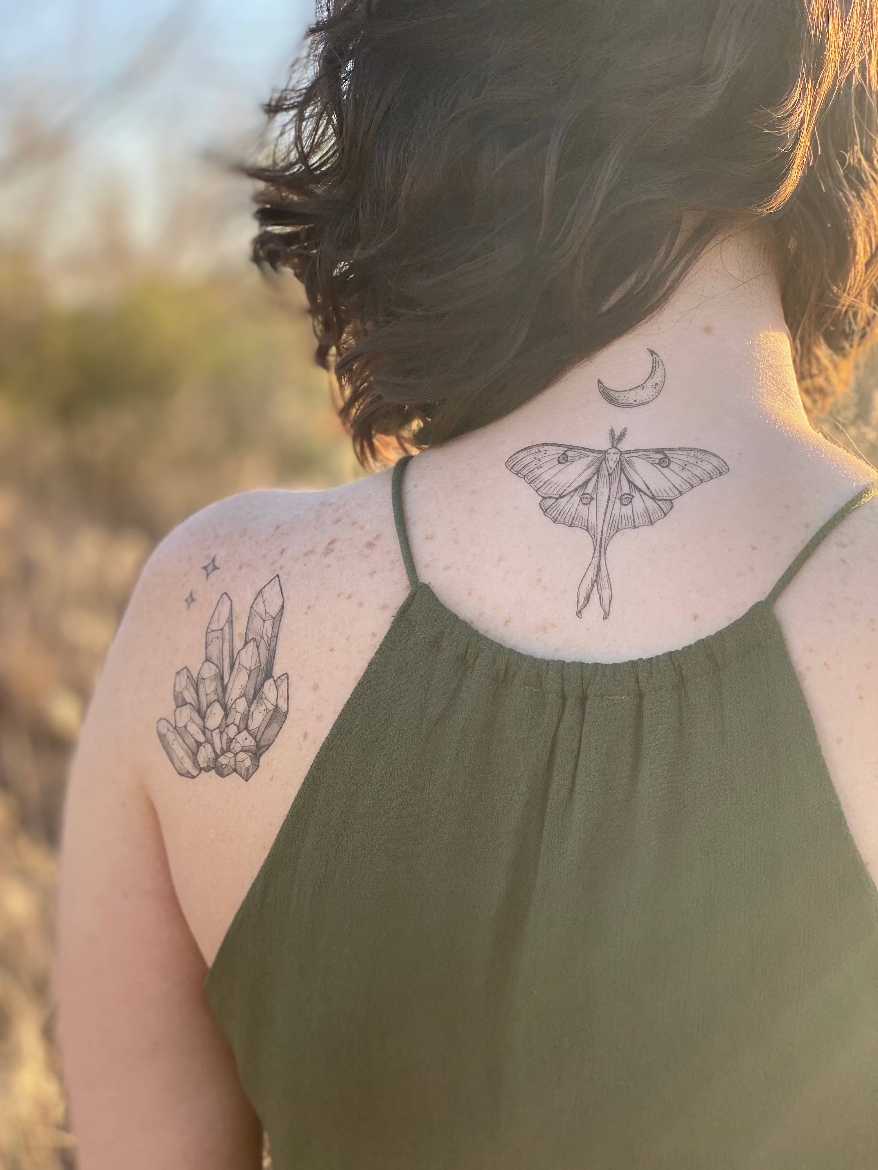 Moth and crescent moon by Karry Ka-Ying Poon - Tattoogrid.net