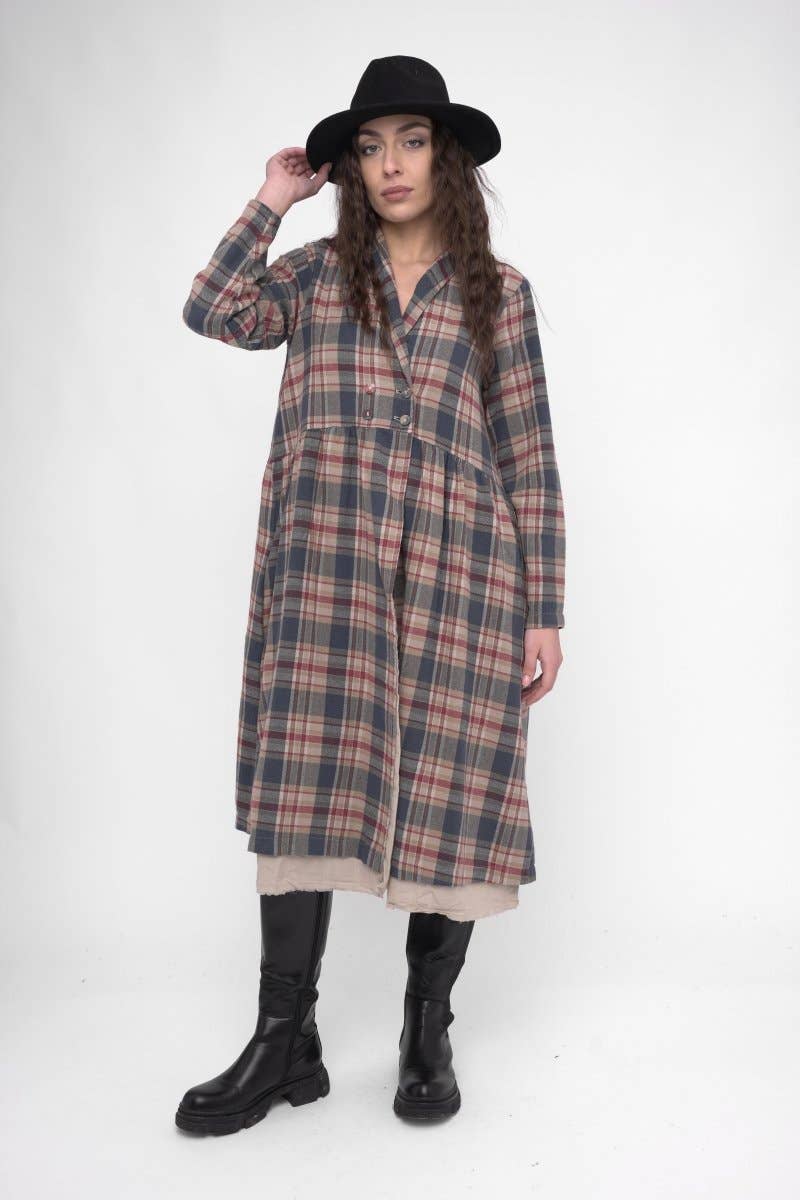 Baci & Amici Fashion - US Continental – Engroshandel Kjole - Dame – Bomuld Plaid Overcoat Kjole8