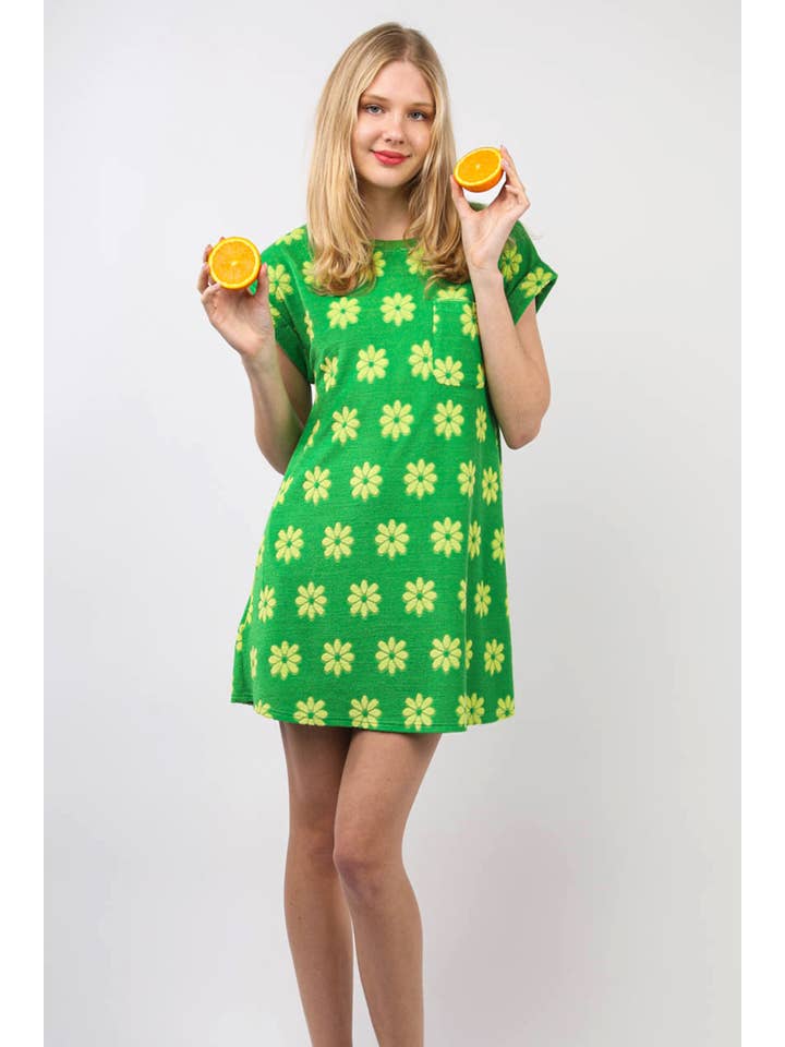 Vert ND31333-Mini-robe florale en tricot éponge français en vente sur Faire14