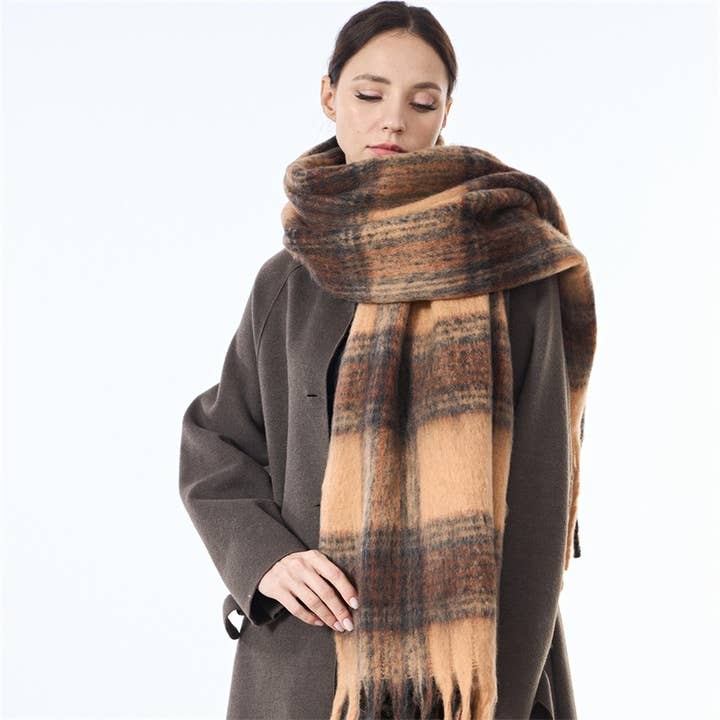 Sweetkama - Wholesale Scarf – Women's - Ladies Vintage Color Block Plaid Everyday Scarf SKAS420211