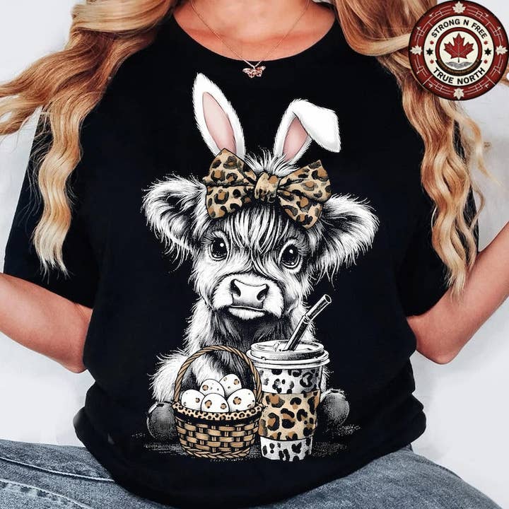 T-Shirt Sweatshirt Easter Highland Cow with Bunny Ears for wholesale by STRONG N FREE CDN