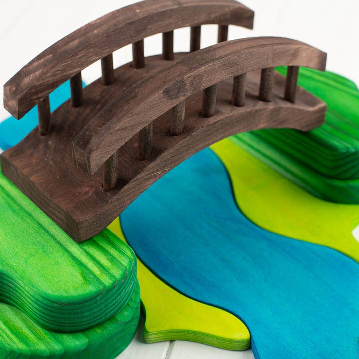Factory Direct Craft - Venta al por mayor Juguete de madera - Niños - Conjunto de bloques de construcción Montessori de puente de madera 3D sobre el río