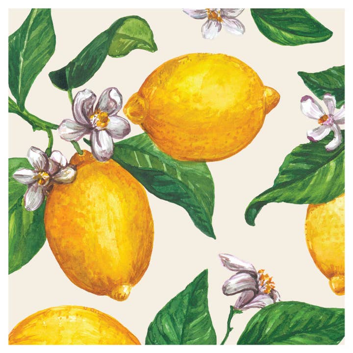Serviettes à cocktail citrons - Paquet de 20 pour la vente par Hester & Cook - Stationery