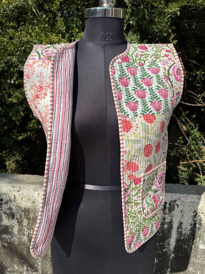 bhavnas boutique - Vente Veste – femme - Gilet sans manches matelassé en coton pur patchwork3