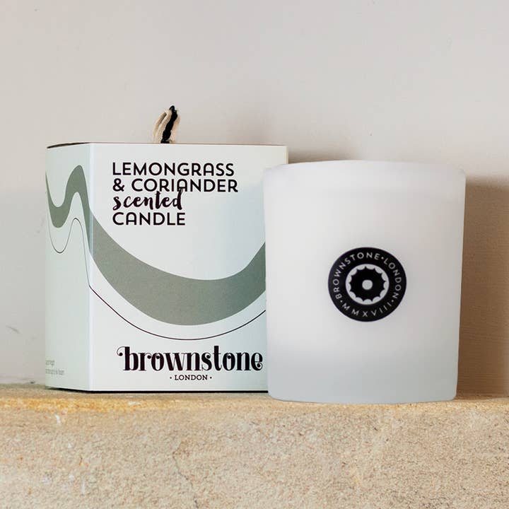 Lemongrass & Coriander Boxed Candle for wholesale by Brownstone London