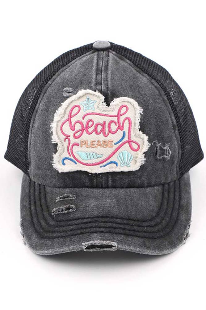 Hana - Wholesale Ponytail Cap - Women's - C.C Beach Please Patch Distressed Pony Baseball Cap11