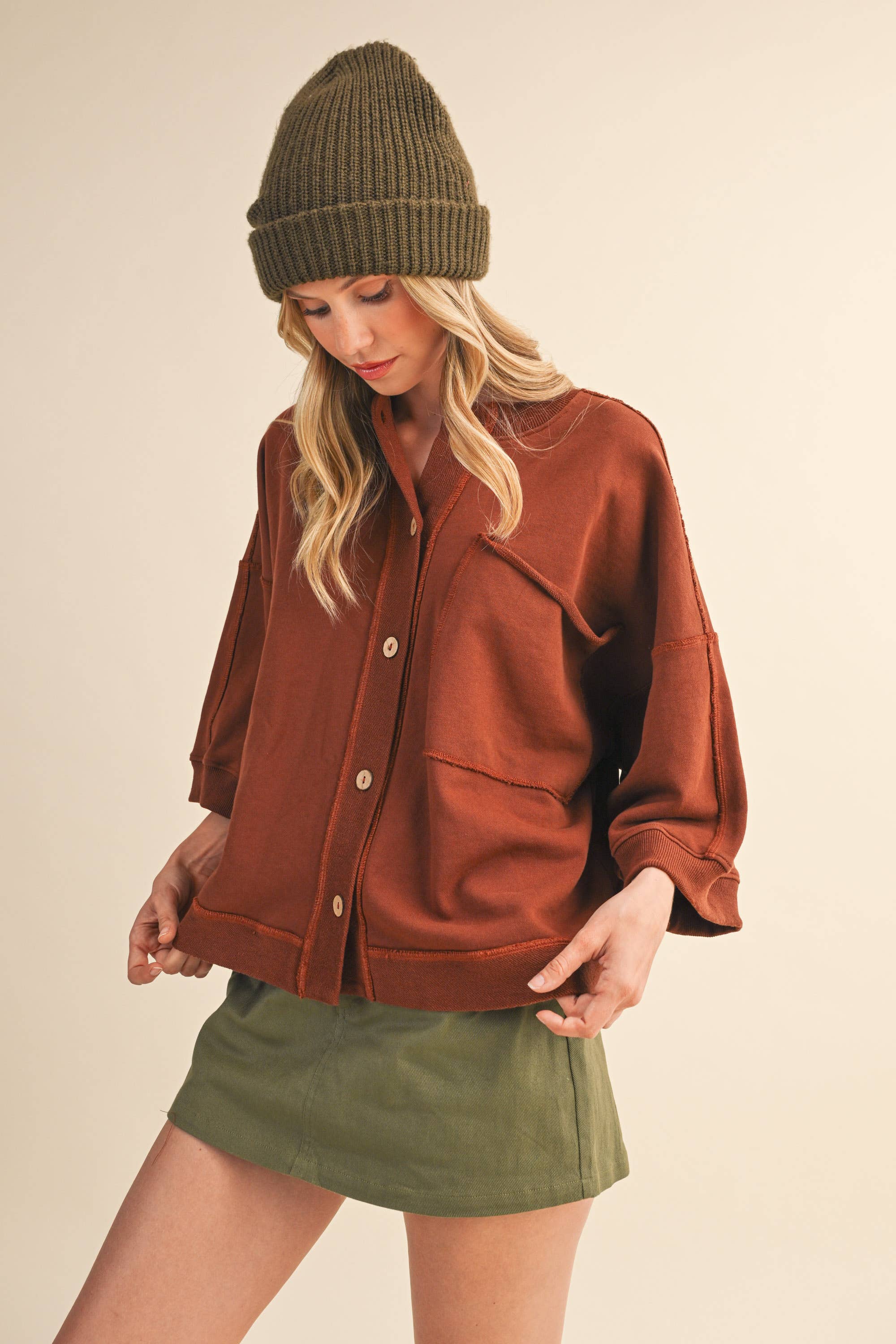 Klesis - Wholesale Button Down Shirt - Women's - IJ1589  FRONT POCKET BUTTON DOWN OVERSIZED SOLID TOP18