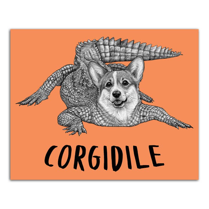 Corgidile Tableau imprimé 8 x 25,4 cm pour la vente par Whatif Creations