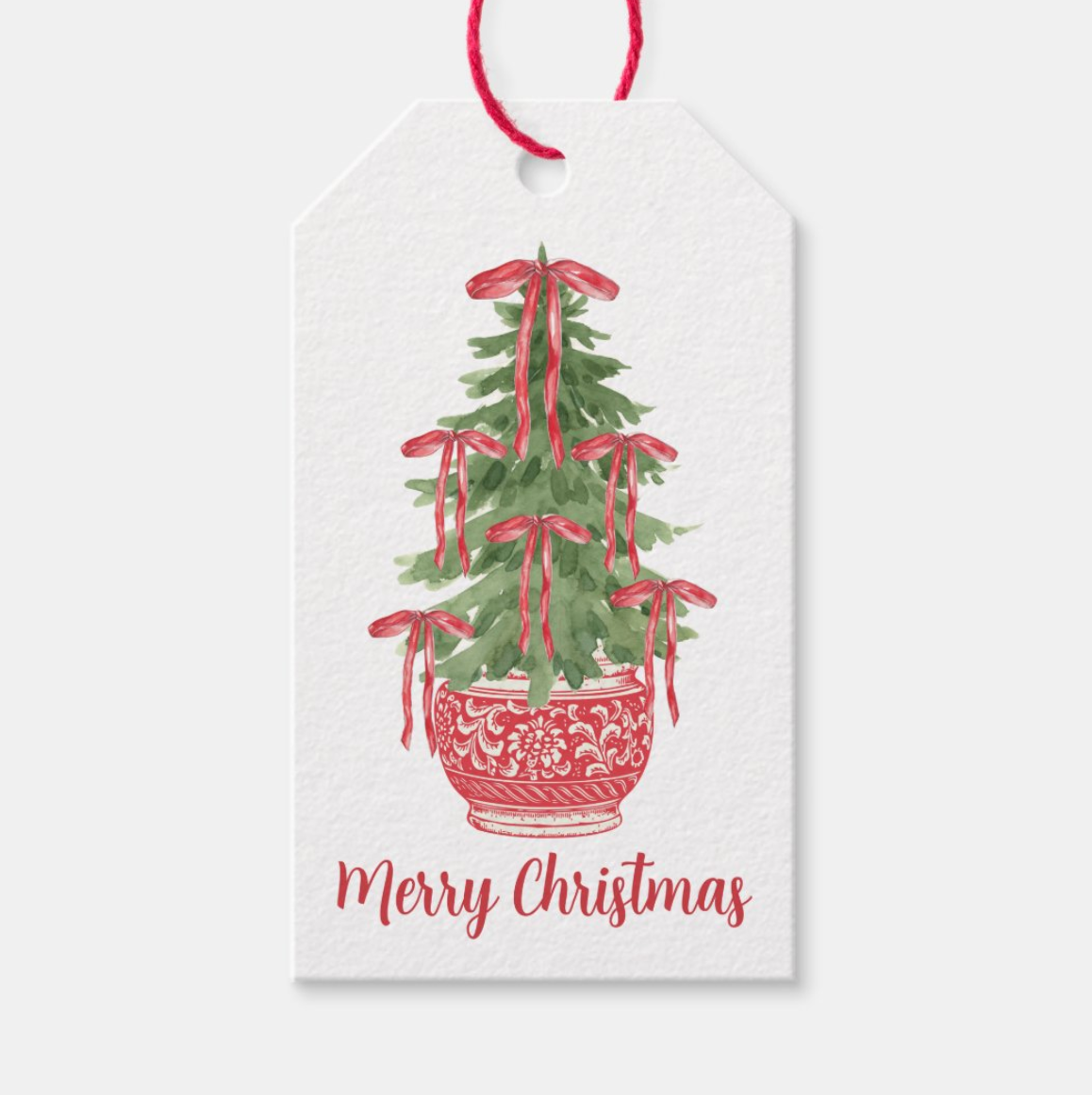 Design Carolinas - Vente Étiquette cadeau - Étiquettes-cadeaux pour arbre de Noël rouge Chinoiserie avec nœuds0