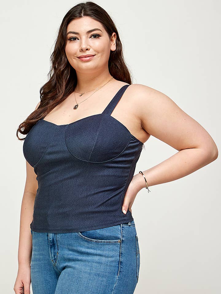Débardeur bustier en denim grande taille WG17845-T pour la vente par Haute Fox Plus Size & Contemporary