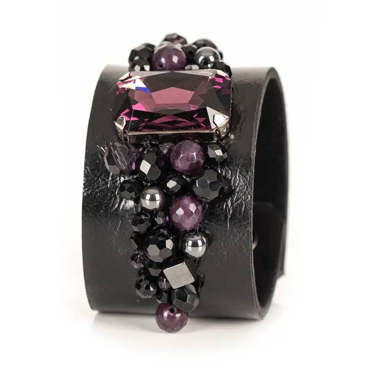 Amethyst Obsidian Crystal Leather Cuff Dark Crown for wholesale by The Dark