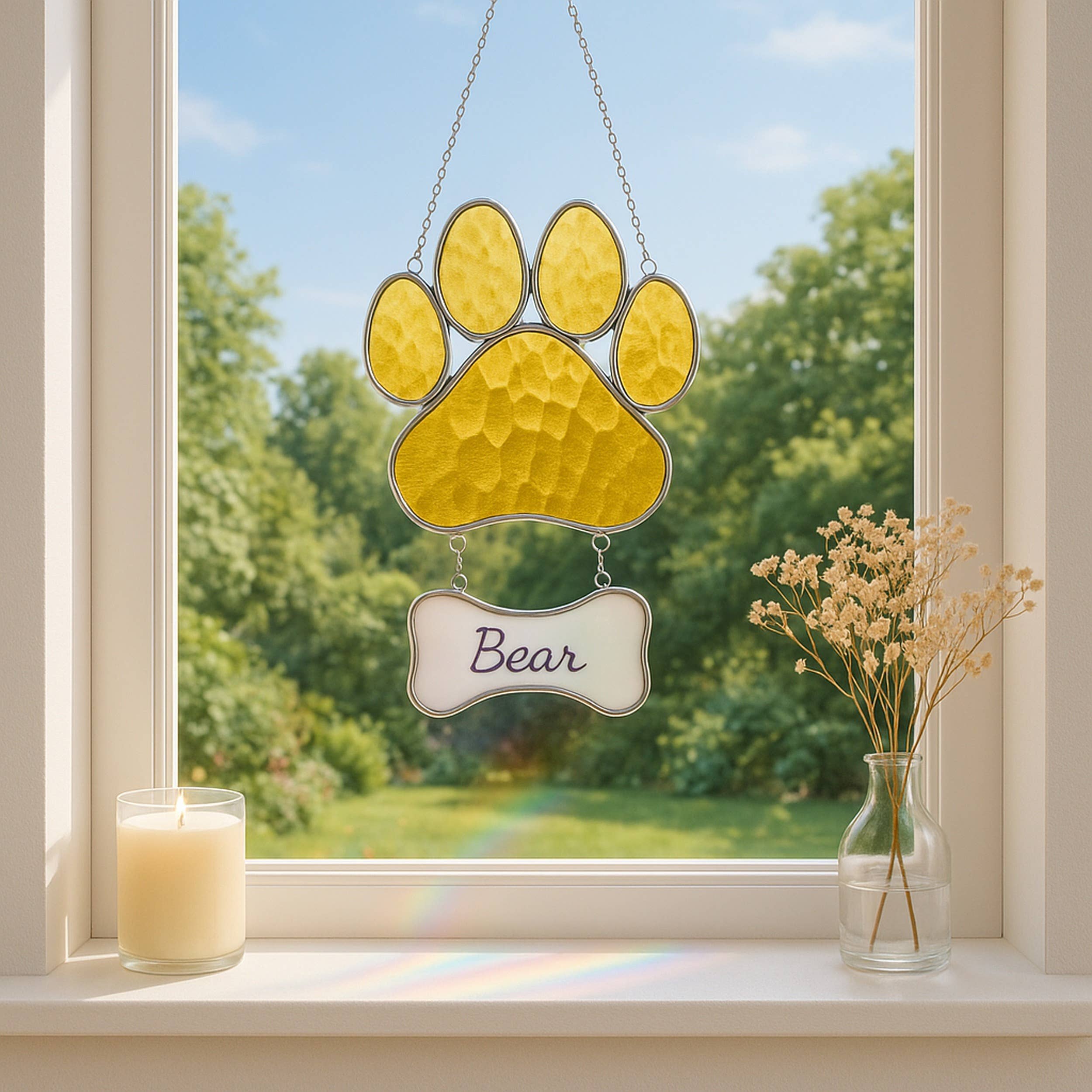 MondoBellissimo - Vente Attrape-soleil - Attrape-soleil commémoratif patte d'animal en vitrail Q193