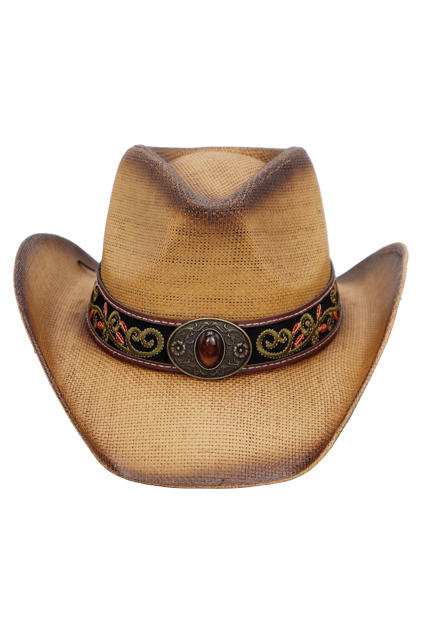 Cap Zone – Engroshandel Cowboyhat - Dame – Bronzeret ravfarvet concho blomsterbælte cowboyhat10