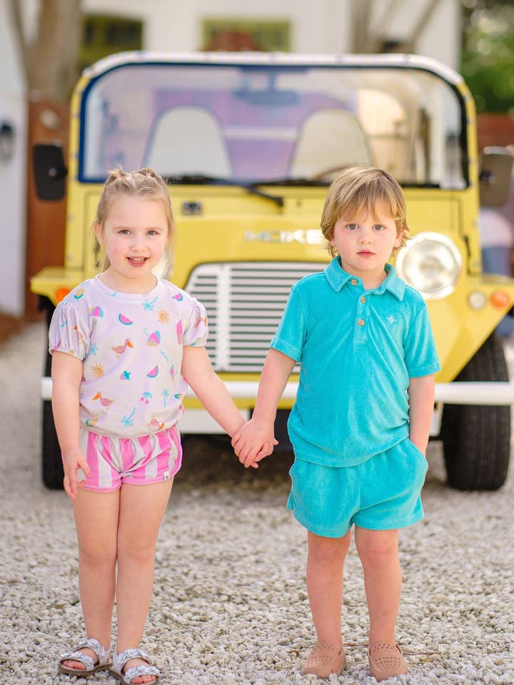 Love and Grow Clothing Co - Wholesale Top & Short Set - Kids - Lanier Bamboo Terry Set - Teal