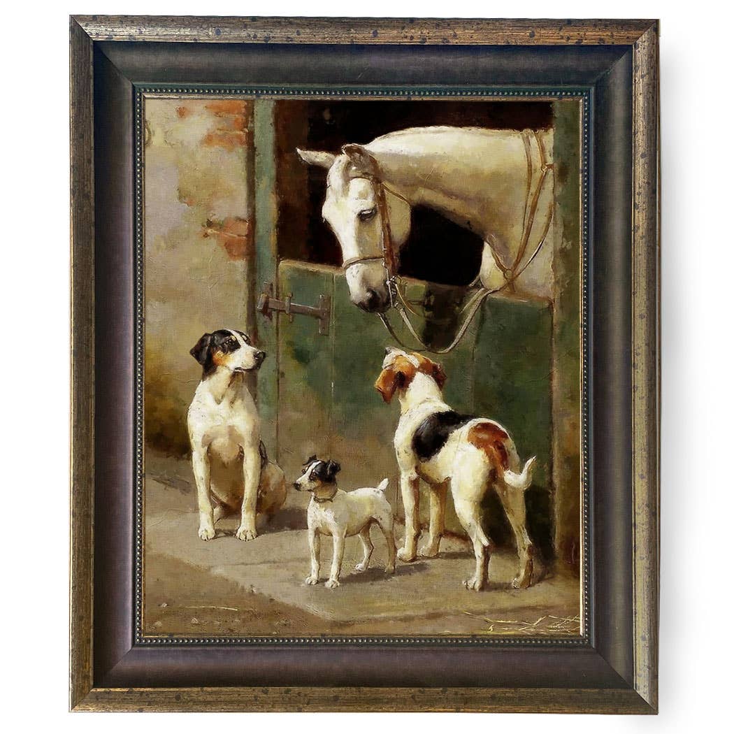 Madison Bay Co. - Historical Home Decor Reproductions - Wholesale Art Print - Dog and Horse at Stable Vintage Painting Print on Canvas60