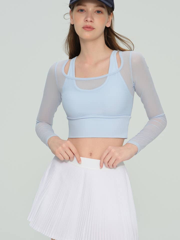 Mabel Sheer Mesh Long Sleeve Layered Crop Top for wholesale by 91thelabel