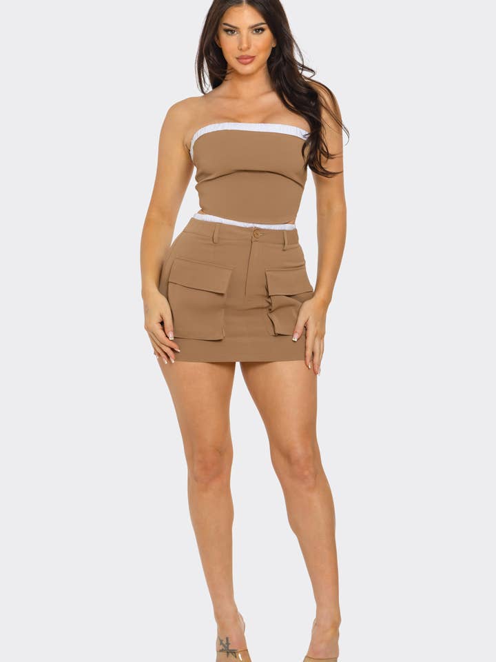 Julia by LoveJ - Wholesale Top & Skirt Set - Women's - Elastic Trim Tube Top And Mini Skirt Set 3