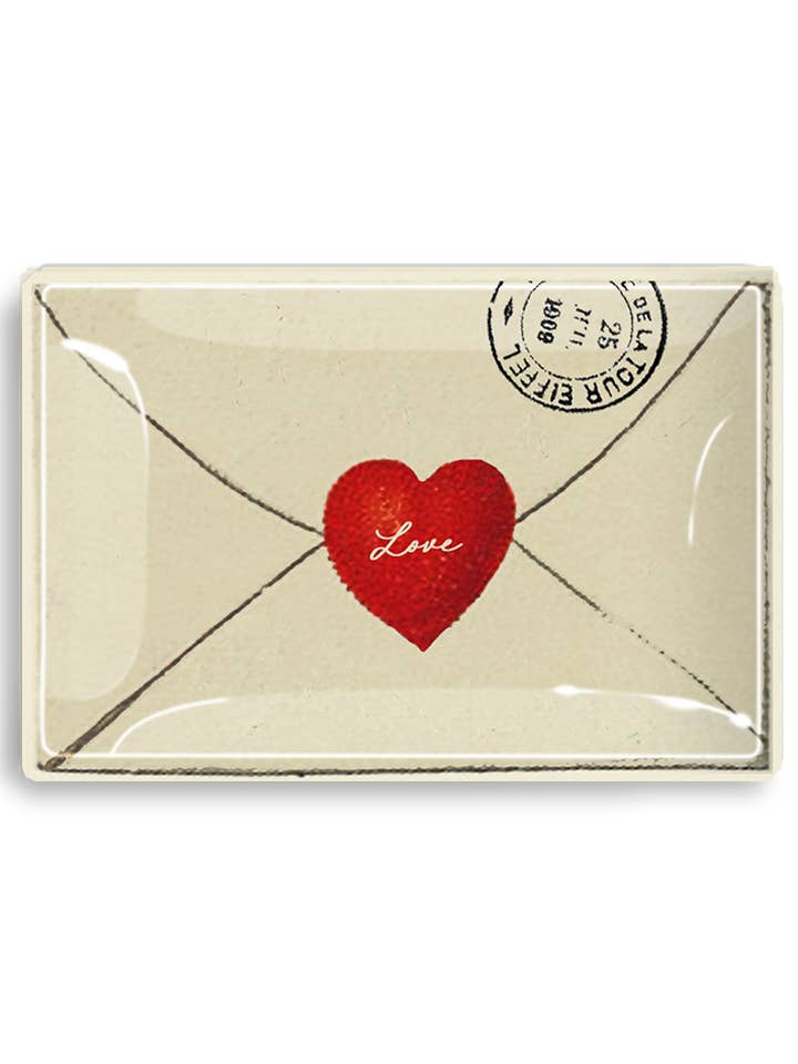Love Script Envelope With Heart Decoupage Glass Tray for wholesale by Ben's Garden