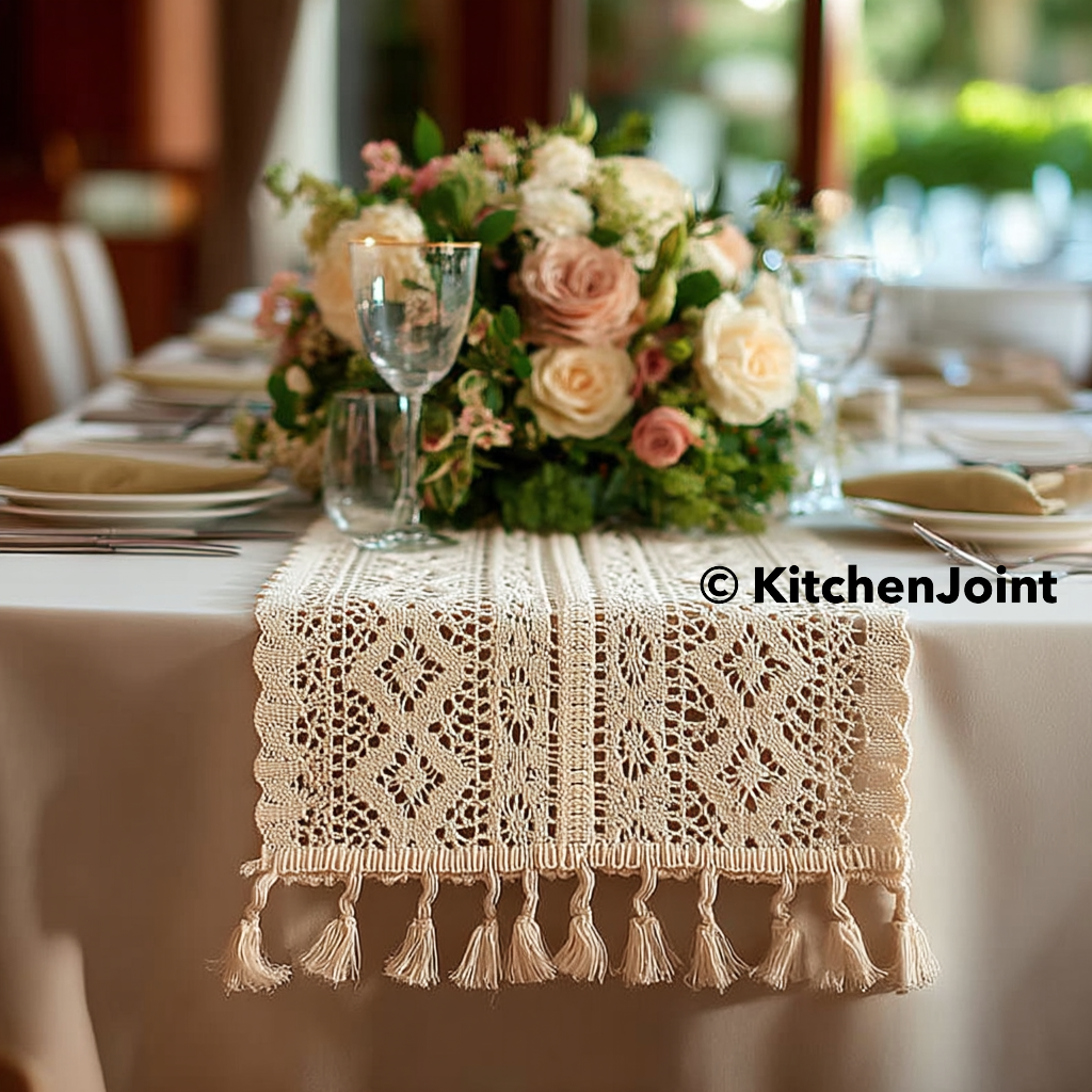 kitchenjoint – wholesale Table runner – Crochet Lace Table Runner – Handmade Boho Elegance | Neutral5