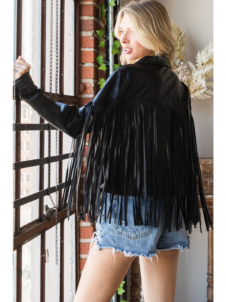 Veveret - Wholesale Leather Jacket - Women's - Fringed Faux Leather Vintage Moto jacket