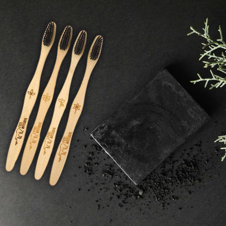 FRENCH TENDANCE - Wholesale Toothbrush - Family pack of 4 natural bamboo and SOUP charcoal filaments1