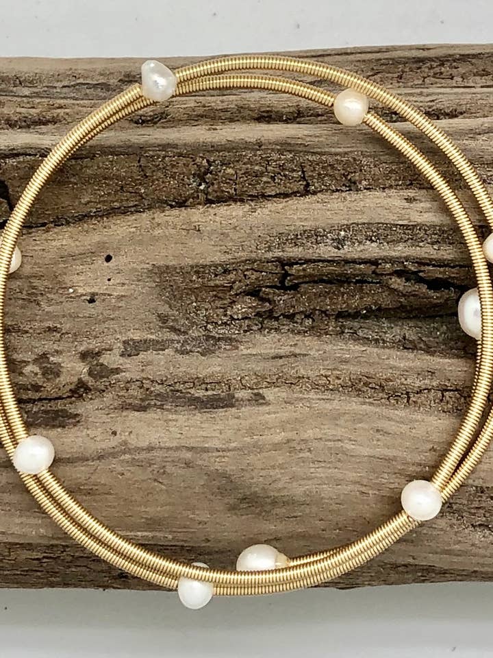 Bracelet Wrap Freshwater Pearl 14Kt.Gold Plated Wire Wrap for wholesale by Rant & Rave Classic