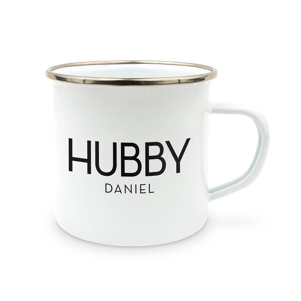 Weddingstar Inc. - Wholesale Coffee mug - Personalized White Enamel Stainless Steel Coffee Mug - Hubby
