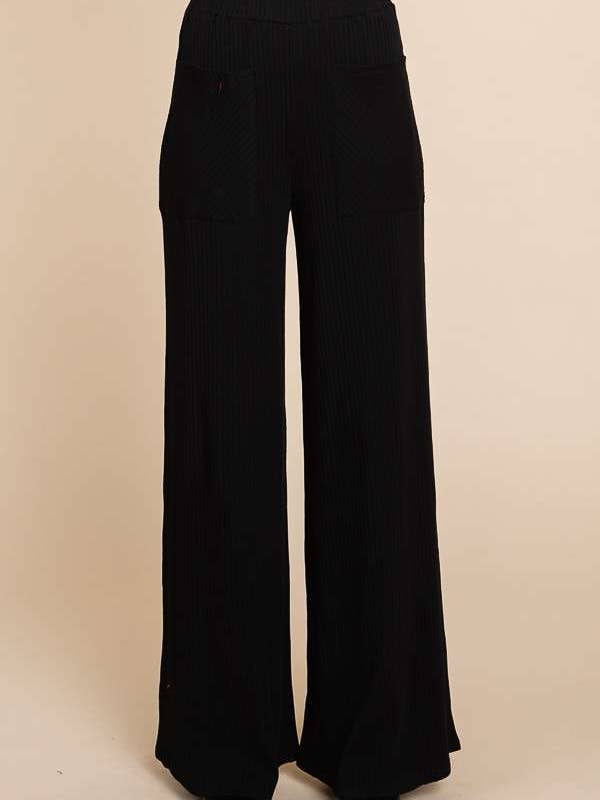 Culture Code - Vente Pantalon – femme - CRP1797 - PANTALON LARGE À TAILLE FRONCÉE AVEC VOLANTS3