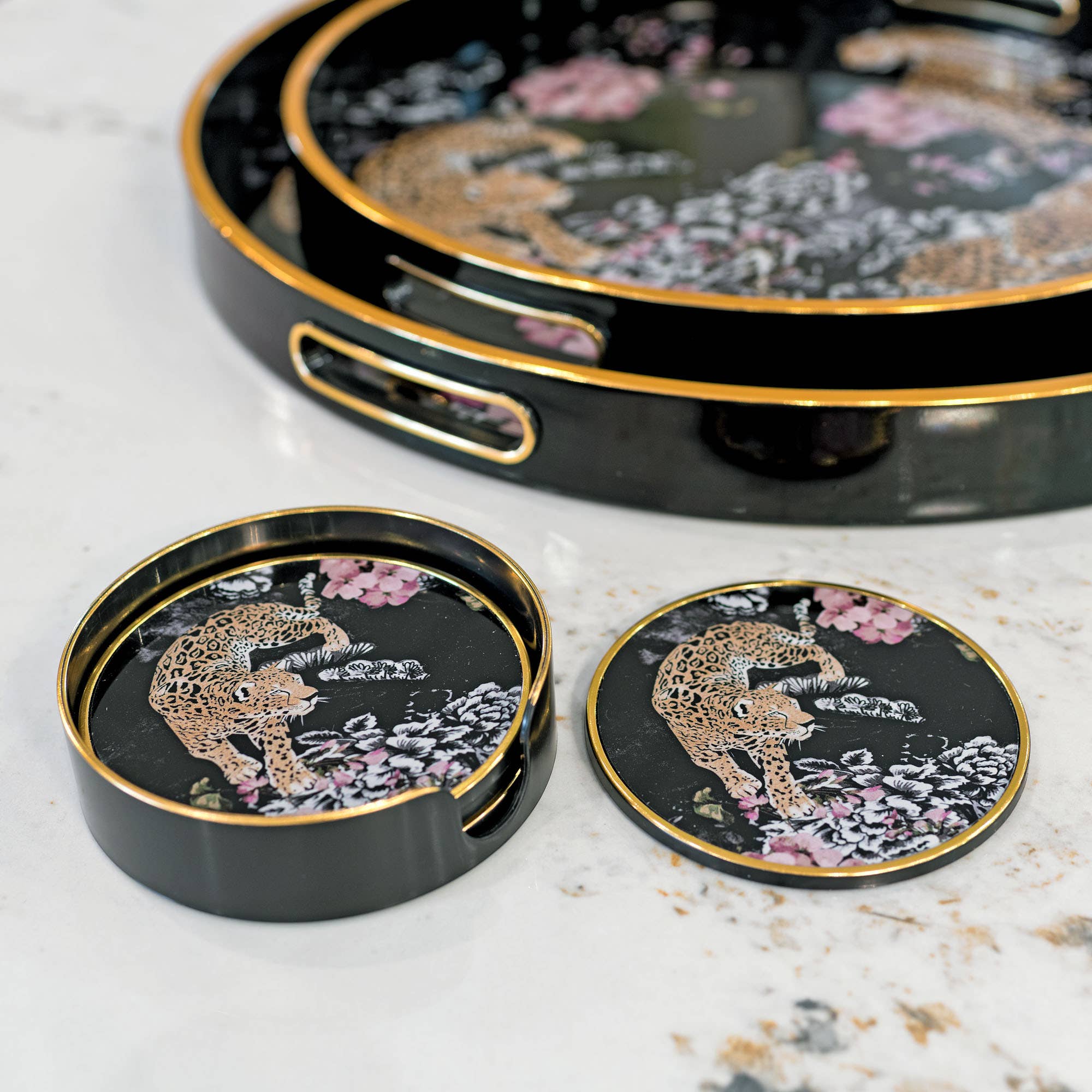 Febland – wholesale Coasters – Coasters Circular Leopard Design - Set of 41