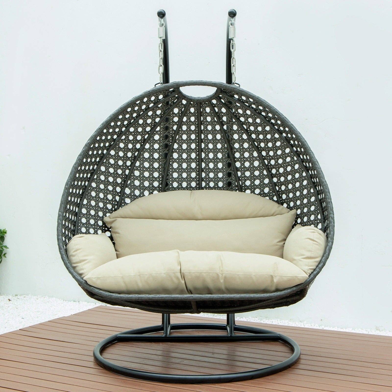 LeisureMod - Wholesale Egg Chair - Modern Charcoal Wicker Hanging Double Seater Egg Swing Chair113