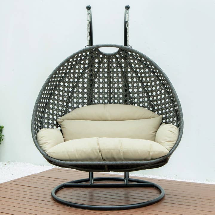 LeisureMod - Wholesale Egg Chair - Modern Charcoal Wicker Hanging Double Seater Egg Swing Chair113