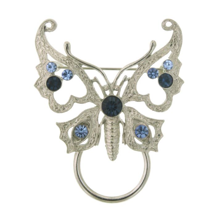 1928 Jewelry Blue Crystal Butterfly Pin Badge & Eyeglass Hol for wholesale by 1928 Jewelry