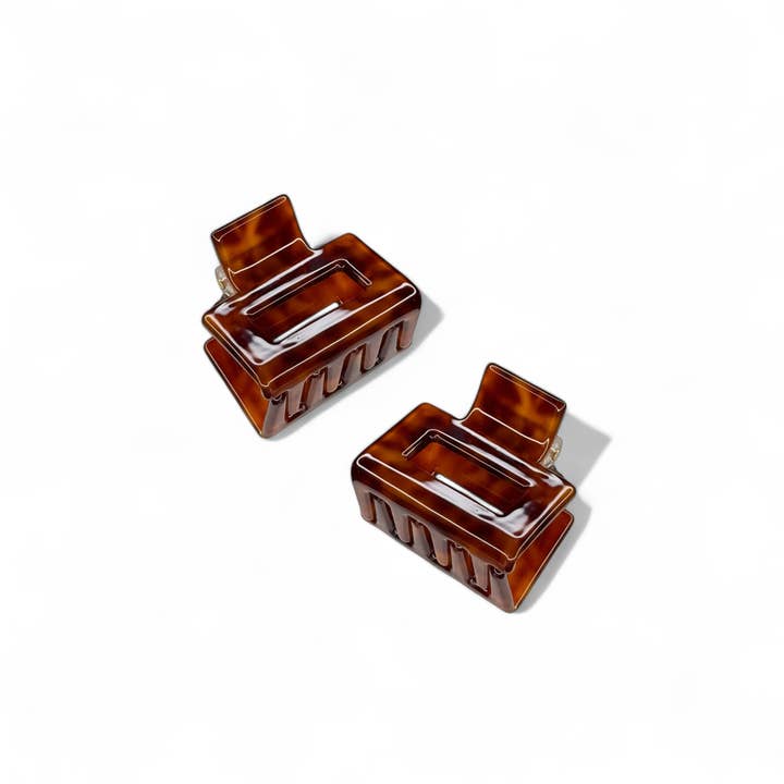 HoneyLux - Wholesale Hair Clip - Women's - Ecofriendly Acetate 2 Pack Mini Square Claws - Leo1