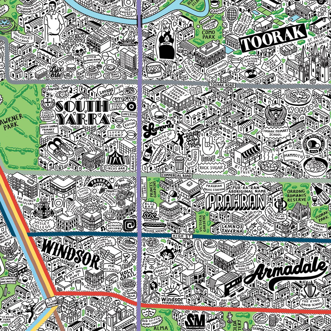 Evermade - Wholesale Art Print - Hand Drawn Map of Melbourne Art Print18