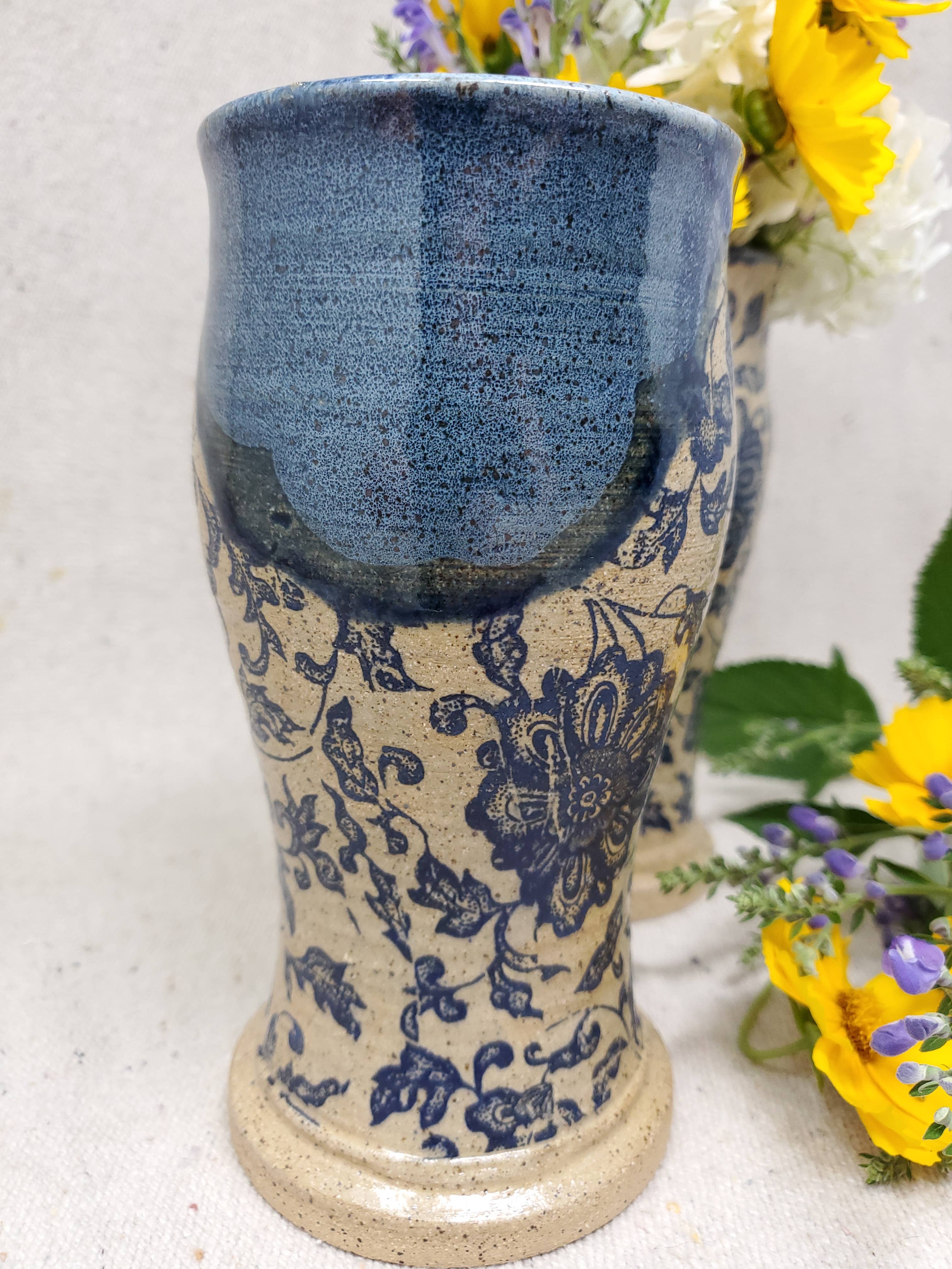 Turtle Hollow Pottery - Wholesale Vase - Vase in Rustic Blue Floral 2