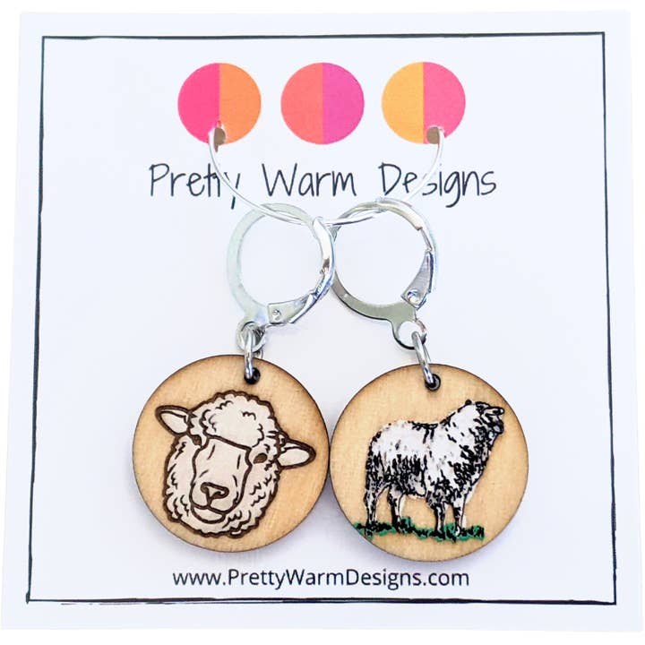 Meadow Sheep Duo: RS/WS Stitch Markers | Knitting or Crochet for wholesale by Pretty Warm Designs