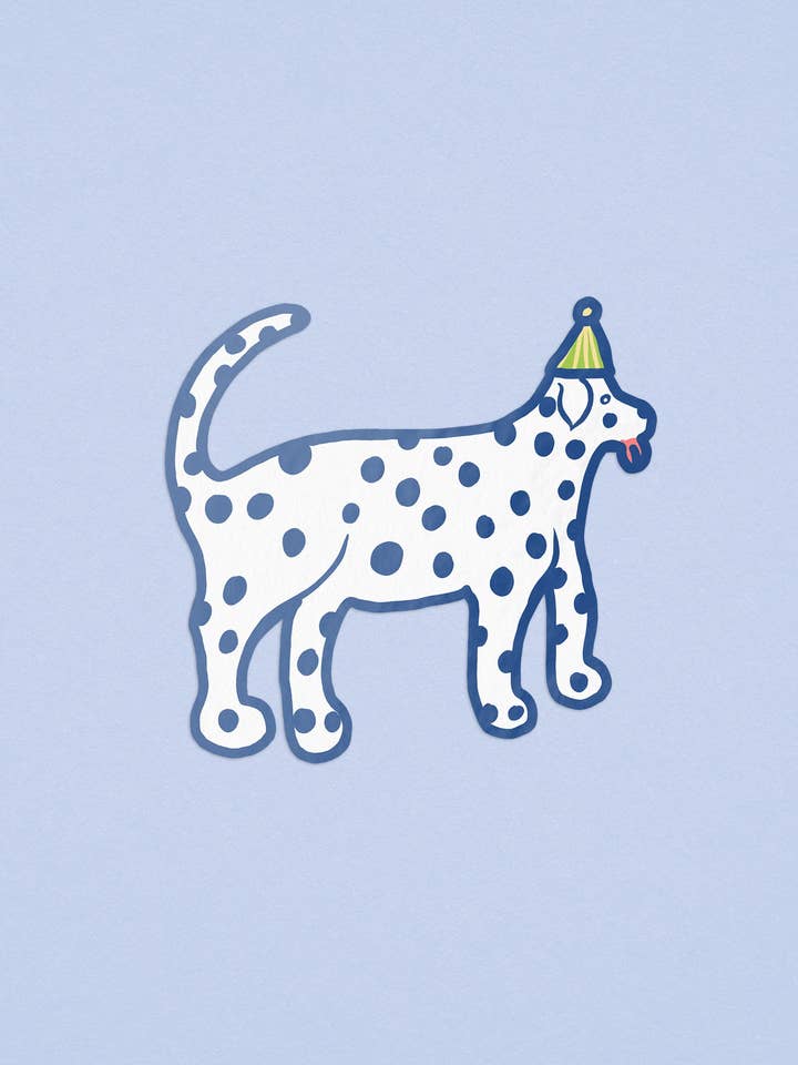 Autocollant de chien dalmatien avec chapeau de fête pour la vente par One & Only Paper