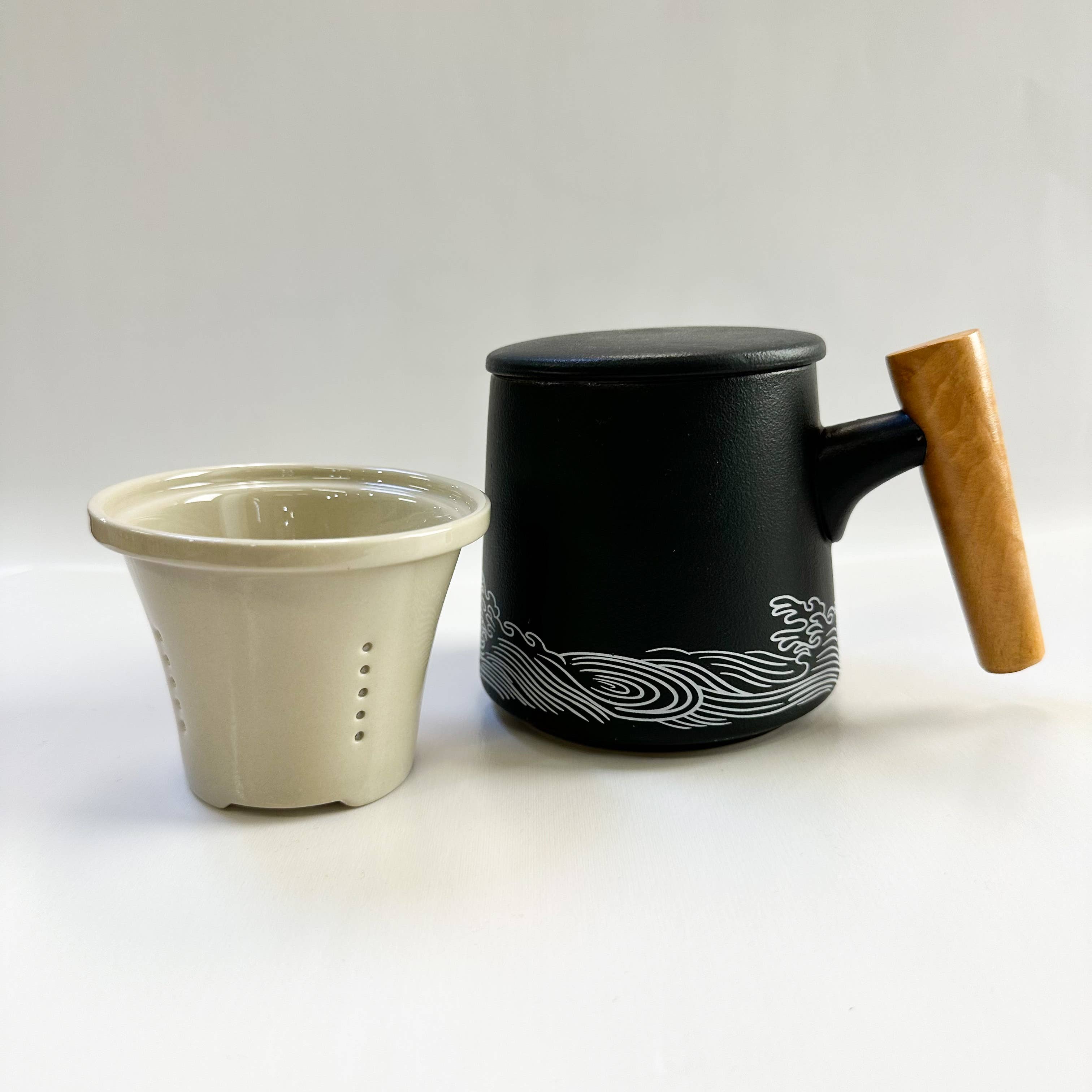 Smile Boutiques - Vente Passoires à thé/infuseurs - Mug à thé en céramique avec infuseur et couvercle, motif vague japonaise6