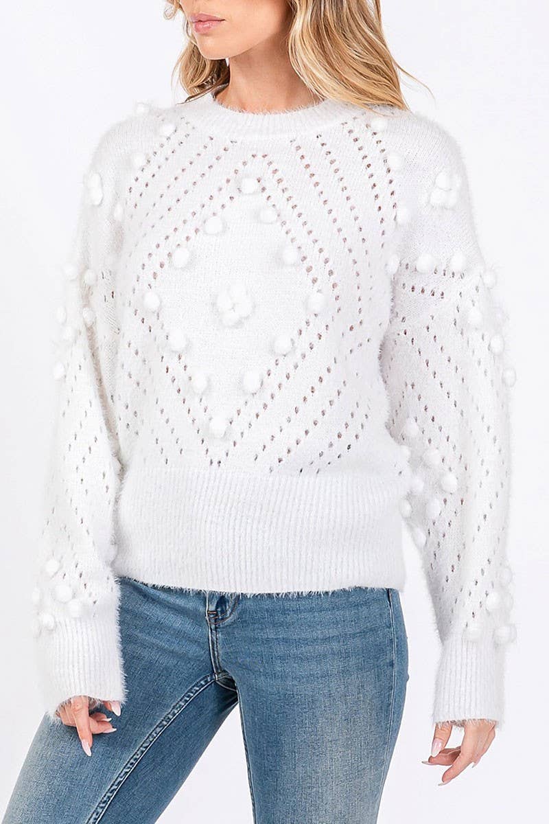 ROUSSEAU - Wholesale Knit Sweater - Women's - MOHAIR POM POM LONG SLEEVES SWEATER8