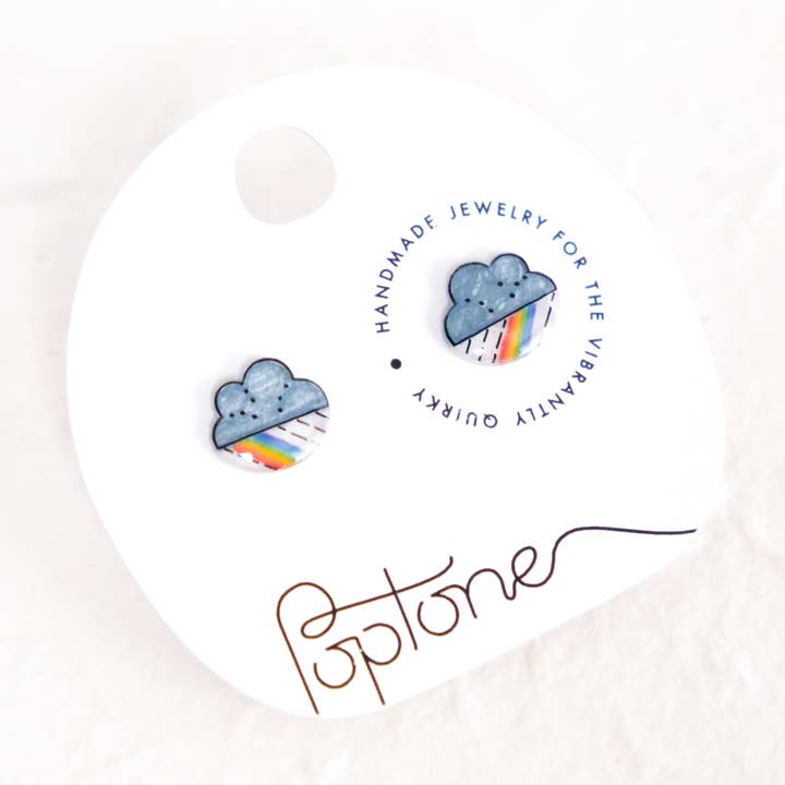 Rainbow Rain Cloud LGBT Pride Stud Earrings for wholesale by Poptone Co.