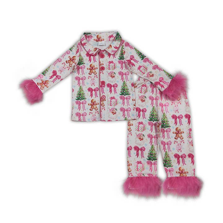 Yawoo Garments - Wholesale Sleepwear Set - Kids - Fur long sleeves kids girls Christmas button down pajamas 5
