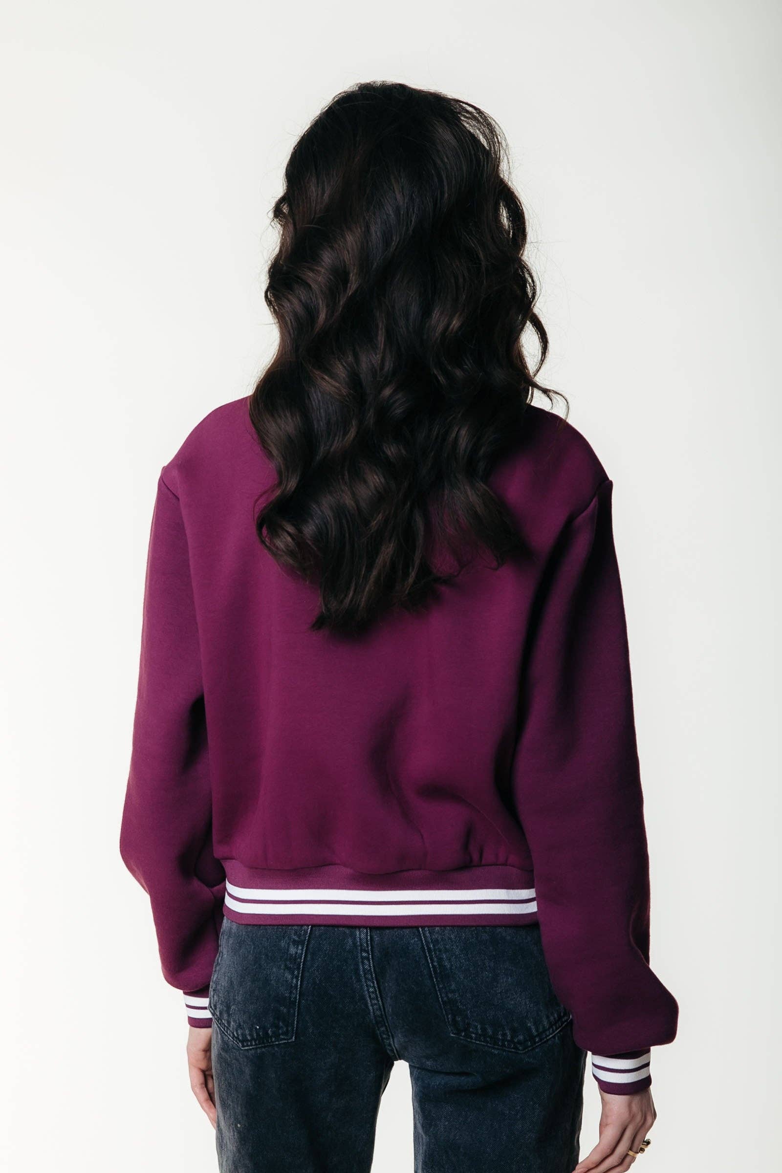 Merlot Rojo Sudadera con Cremallera y Puños a Rayas Uni | Rojo Merlot de venta al por mayor en Faire2