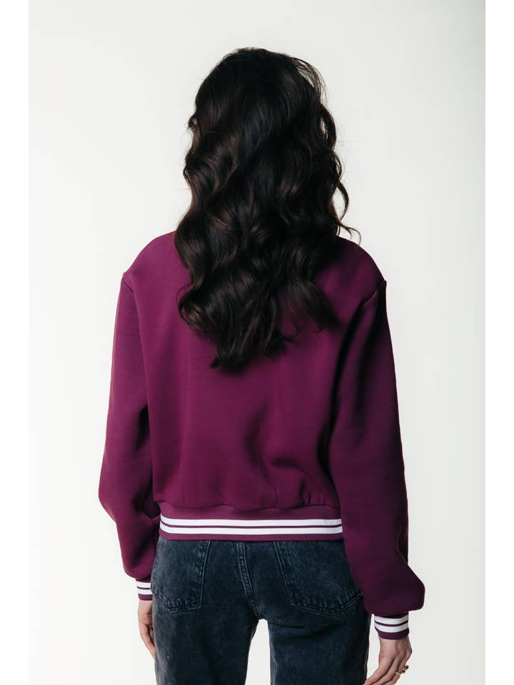 Merlot Rojo Sudadera con Cremallera y Puños a Rayas Uni | Rojo Merlot de venta al por mayor en Faire2