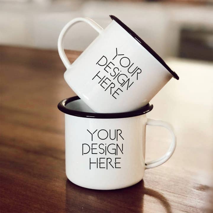 Liane Fried Studio - Wholesale Coffee Mug - CUSTOM Camp Mugs ~ White Enamel 12 oz. Mug1