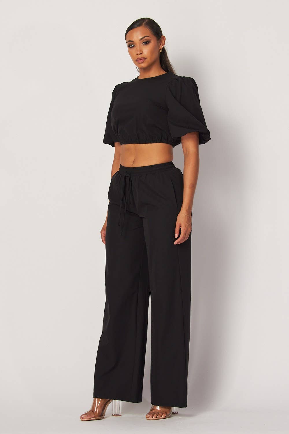 Hot & Delicious – wholesale Top & pants set (NOT Loungewear) – Women's – Tori Bubble Sleeve Crop Top & Pants Set (HDC32475)7