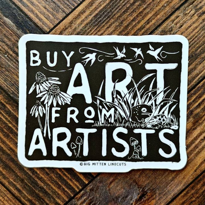 Buy Art from Artists Linocut Sticker for wholesale by Big Mitten Linocuts