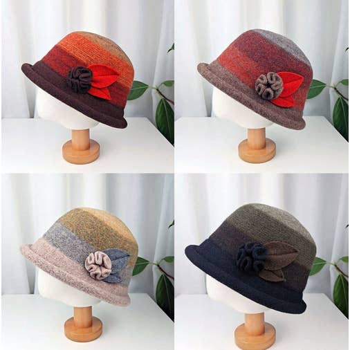 Comfortarians – Großhandel Bucket Hat – Damen – Verstellbarer Beutelhut für Damen, Wolle, Farbblock, FW1