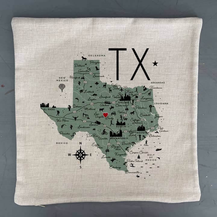 MooMo Studio - Wholesale Throw Pillow Cover - Texas State Icon Map Pillow Cover | Graphic Decorative Throw Pillow Cushion Sham